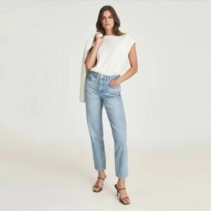 Reiss Annie High Rise Straight Leg Jean Rigid Denim Light Wash 28 Classic 90s